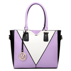 LG1641 - Miss Lulu Leather Look V-Shape Shoulder Handbag - Purple