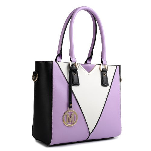 LG1641 - Miss Lulu Leather Look V-Shape Shoulder Handbag - Purple