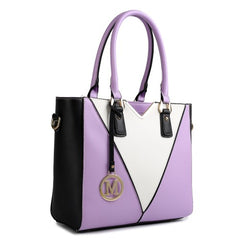 LG1641 - Miss Lulu Leather Look V-Shape Shoulder Handbag - Purple