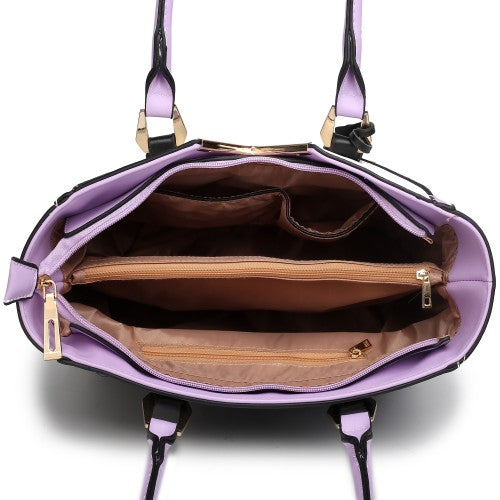 LG1641 - Miss Lulu Leather Look V-Shape Shoulder Handbag - Purple